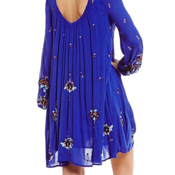 Free People Oxford Embroidered Floral Mini Dress Size Medium Blue - Picture 3 of 5